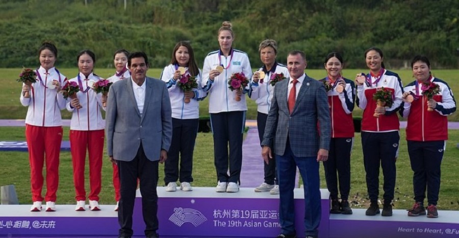 Женская сборная по стендовой стрельбе принесла Казахстану первое золото на Азиатских играх и установила рекорд