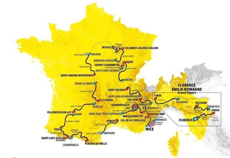 Карта этапов 111-го Тур де Франс